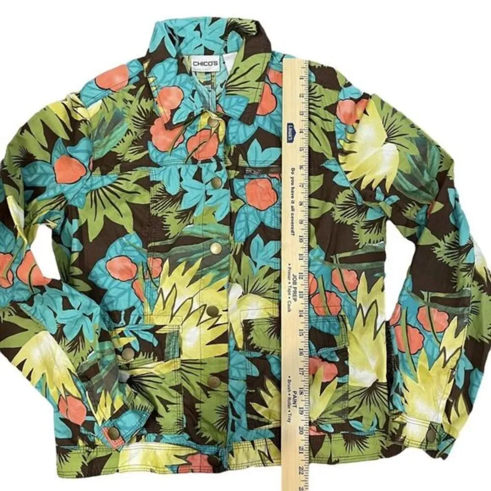 Chicos Tropical Floral Print Denim Jacket Women Size 0 Chicos - XS  Button Front
